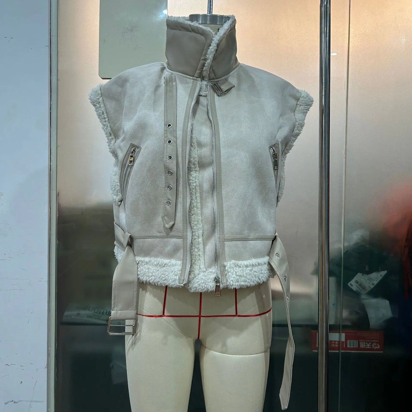 Gilet Femme Fausse Fourrure Col Rabattu - Veste Courte Poche Automne Hiver