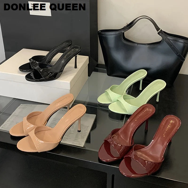 Sandales Mules Cuir Verni Talons Fins - Escarpins Ouverts Mode Femme 2025