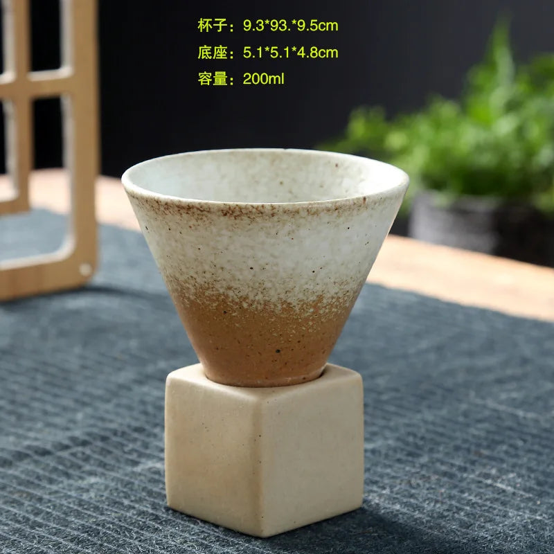Tasse Expresso Rétro Céramique Japonaise - Bol à Thé Artisanal avec Base
