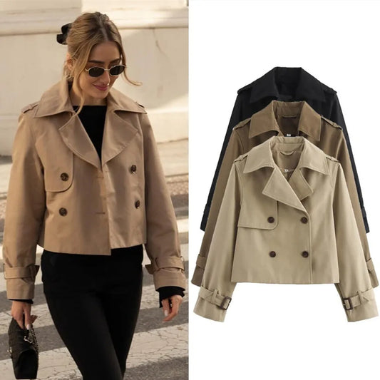 Veste Courte Femme Double Boutonnage - Manteau Chic Streetwear Vintage