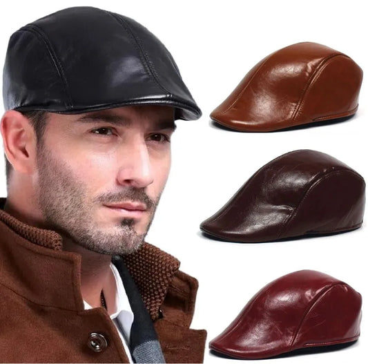Béret PU Homme Automne-Hiver - Style Décontracté Cuir Brillant Visière