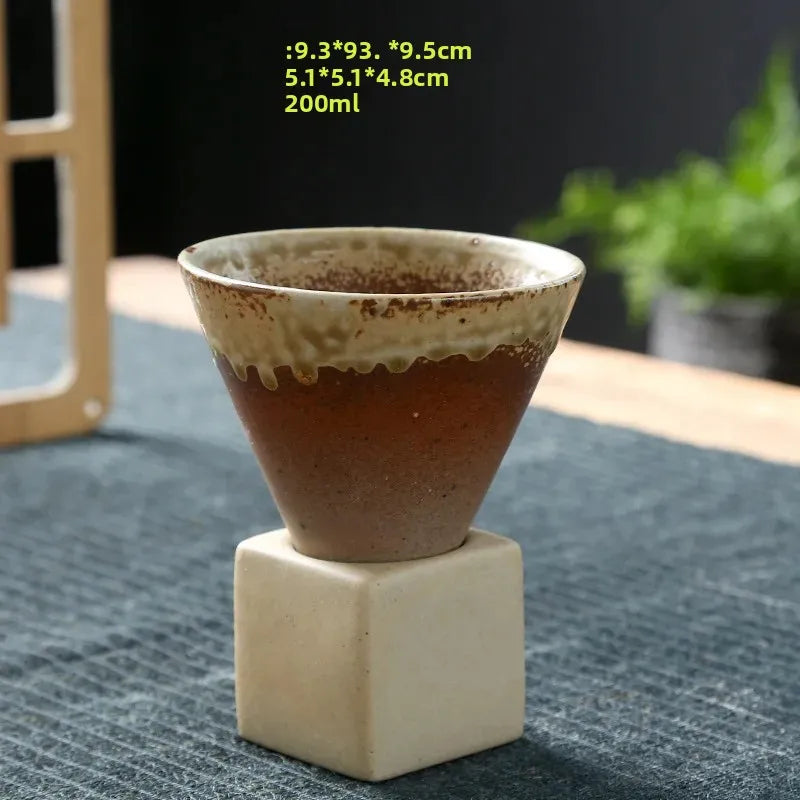 Tasse Expresso Rétro Céramique Japonaise - Bol à Thé Artisanal avec Base