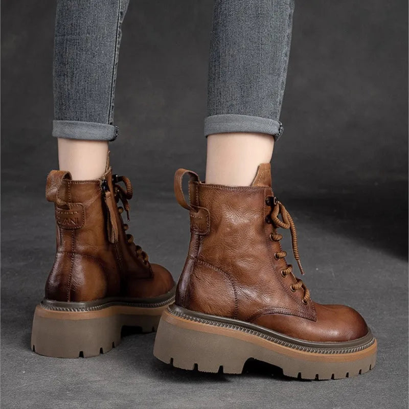 Bottes JOHNMOB Cuir Véritable Vintage - Fermeture Éclair Semelle Optique Hiver 2025