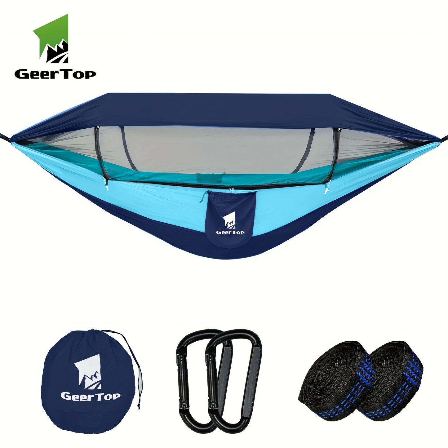 Hamac GEERTOP 3-en-1 Camping - Double Moustiquaire Abri Soleil Voyage Jardin