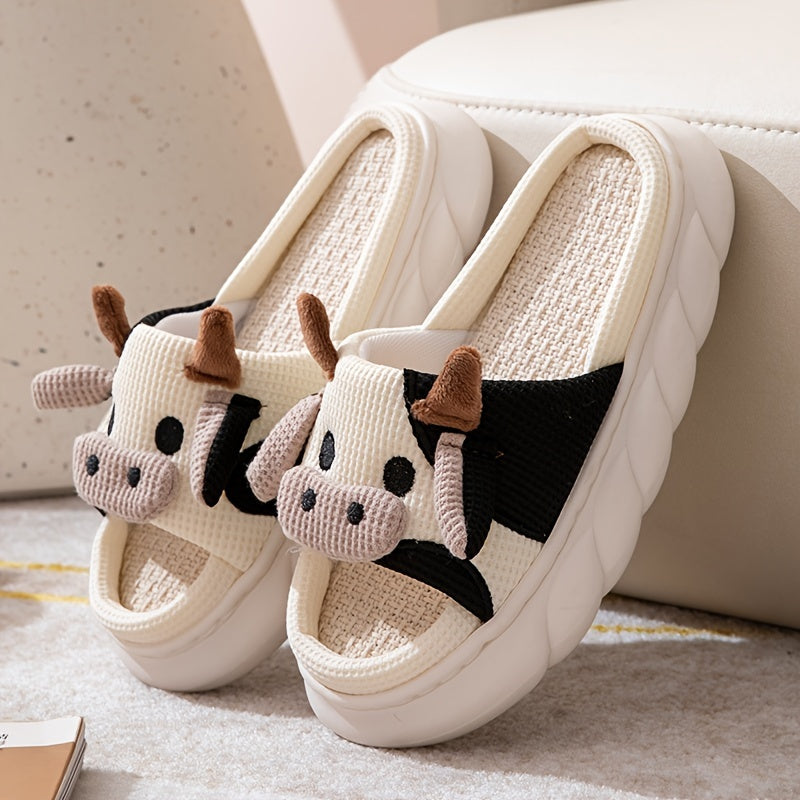 Chaussons Maison Vache Cartoon - Plateforme Semelle Souple Antidérapante Peluche Chaude Femme