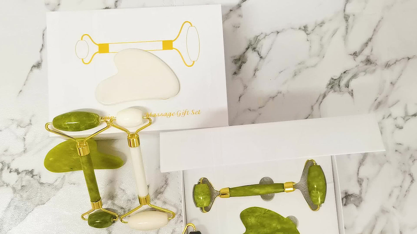 Rouleau Massage Visage Jade Rose - Roller Beauté Yeux Anti-Âge