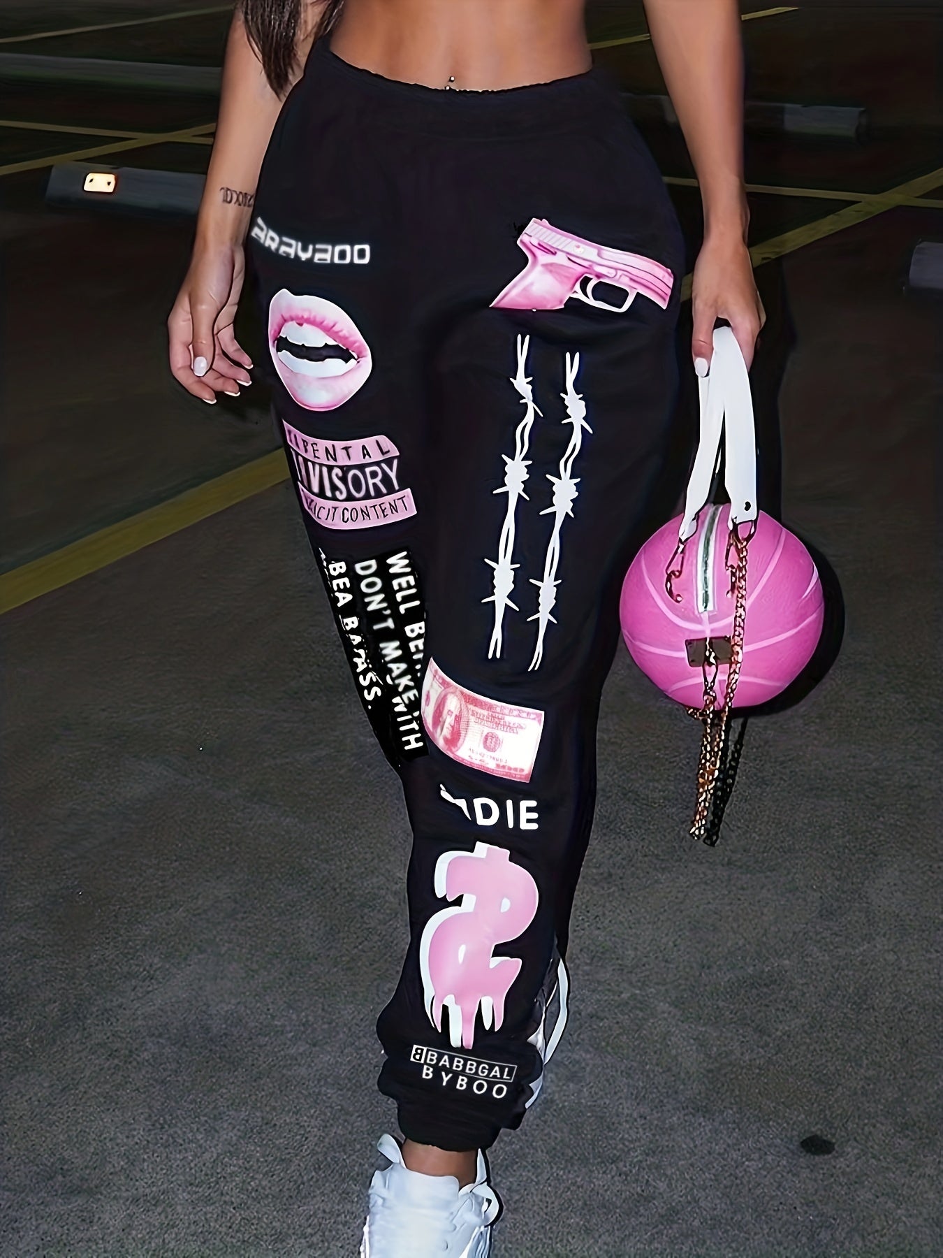 Pantalon Sport Femme Grande Taille - Jogging Imprimé Taille Élastique Oversize