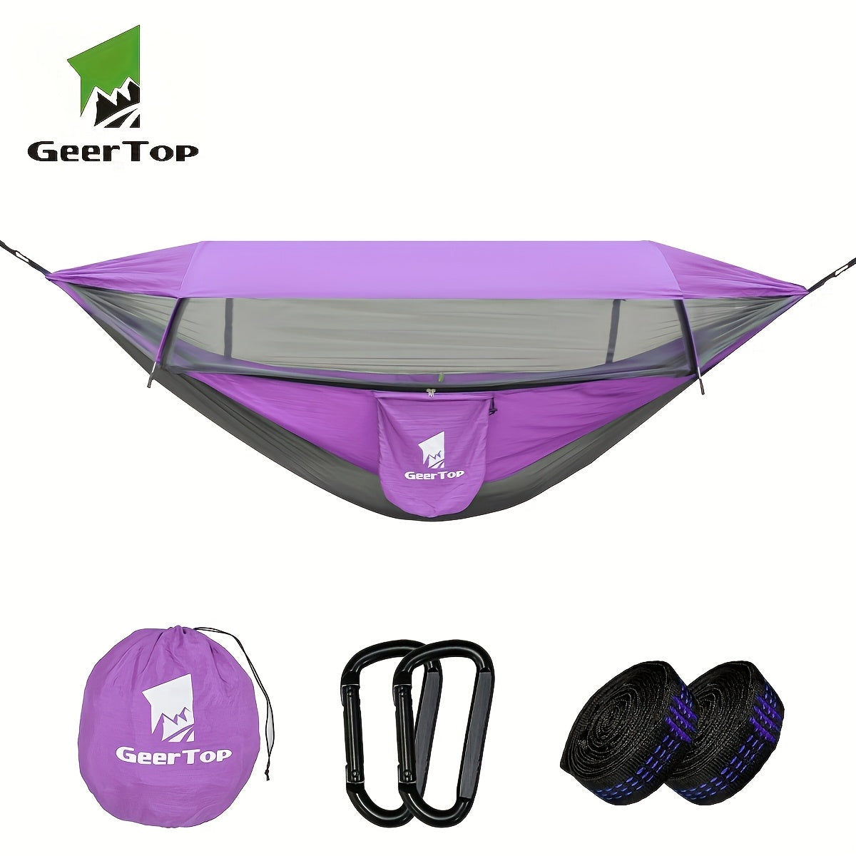 Hamac GEERTOP 3-en-1 Camping - Double Moustiquaire Abri Soleil Voyage Jardin