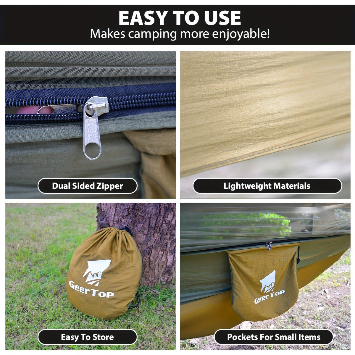 Hamac GEERTOP 3-en-1 Camping - Double Moustiquaire Abri Soleil Voyage Jardin