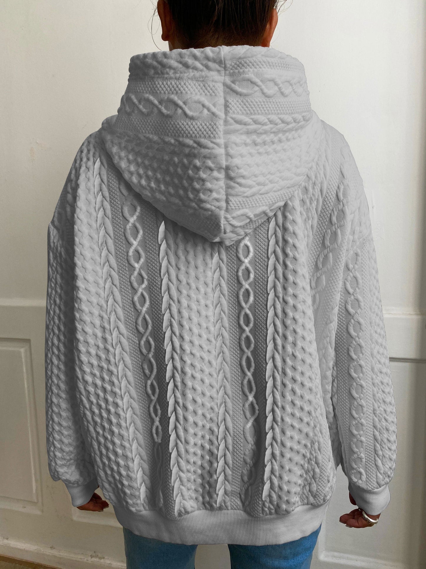 Sweat Capuche Grande Taille Femme - Côtelé Uni Manches Longues Cordon Casual