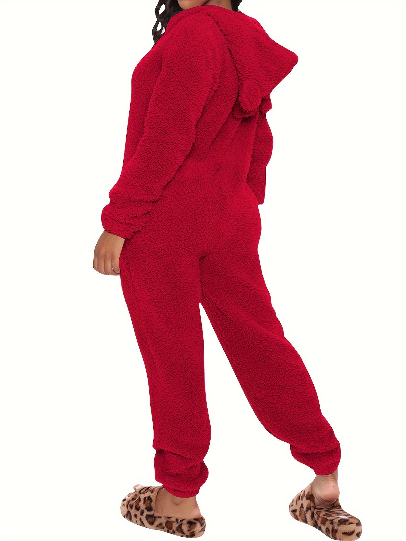 Combinaison Pyjama Peluche Capuche Femme - Fermeture Éclair Manches Longues Festival