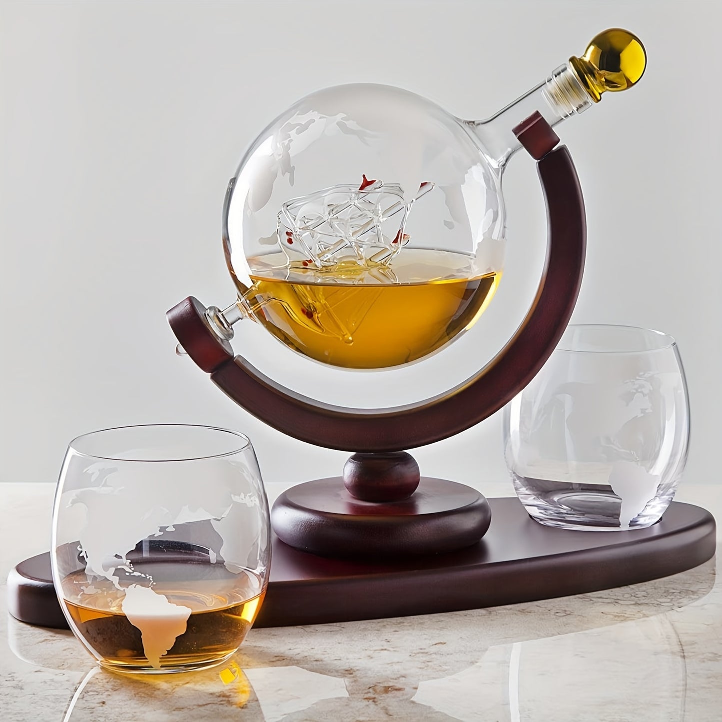 Carafe Whiskey Globe 850ml + 2 Verres - Coffret Cadeau Homme Décoration