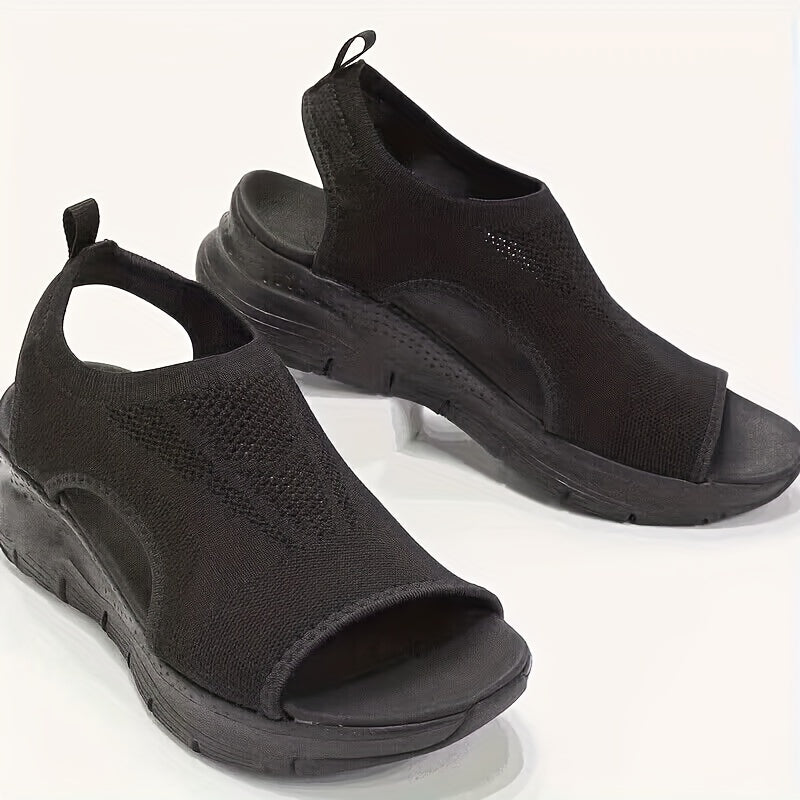 Sandales Tricotées Ajourées - Bout Ouvert Slip-On Compensées Légères Femme