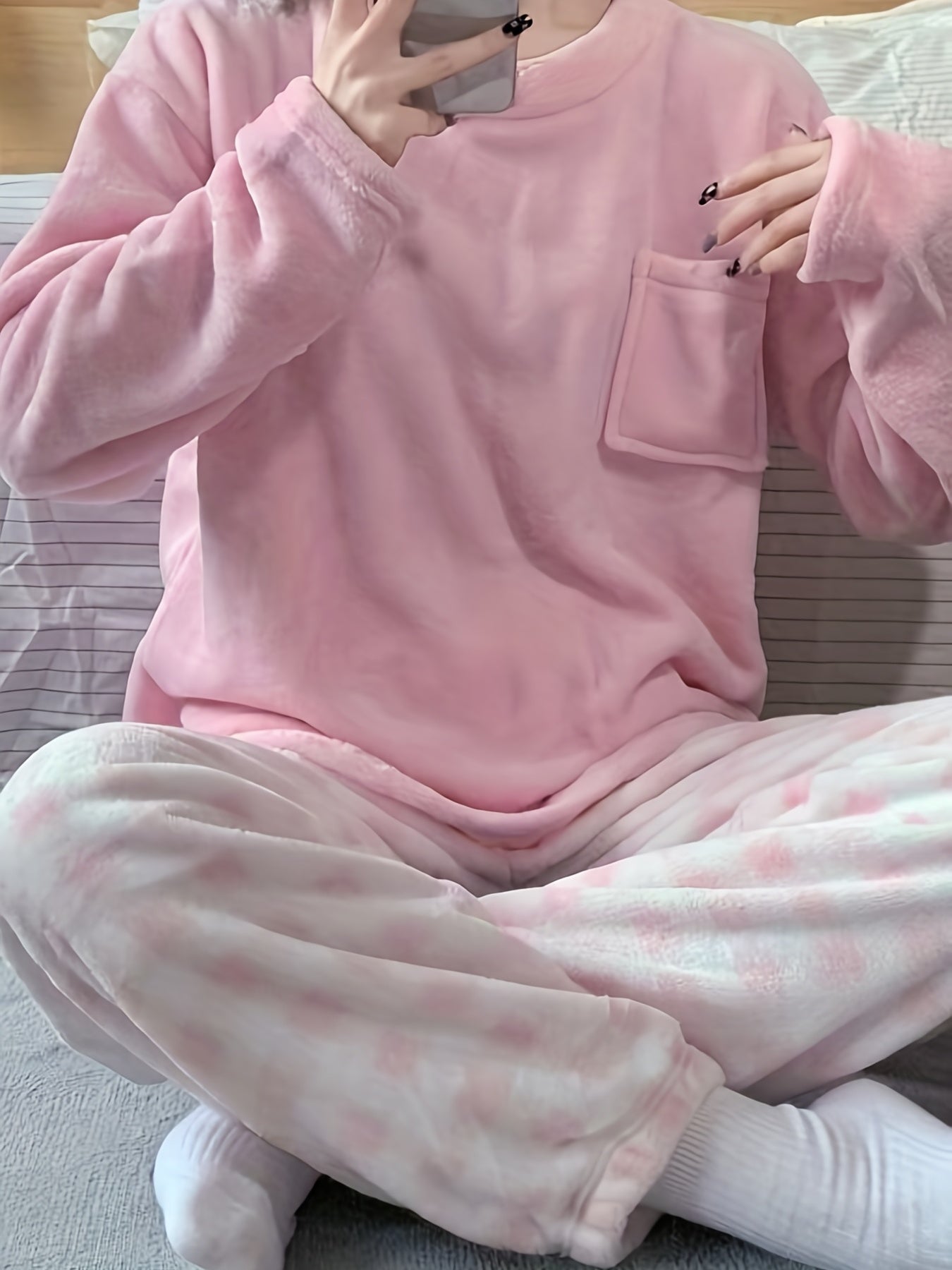 Pyjama Velours Hiver Chaud Femme - Motif Carreaux Ensemble Maison Confortable