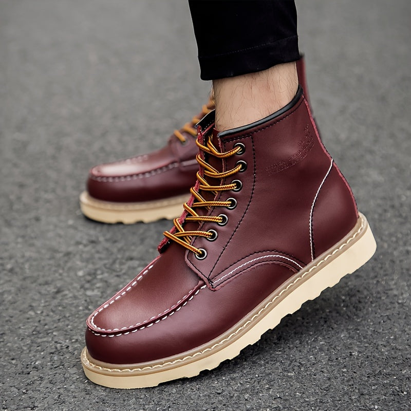 Bottes Homme Doublure Peluche - Lacets Bout Moc Toe Casual Marche Thermiques