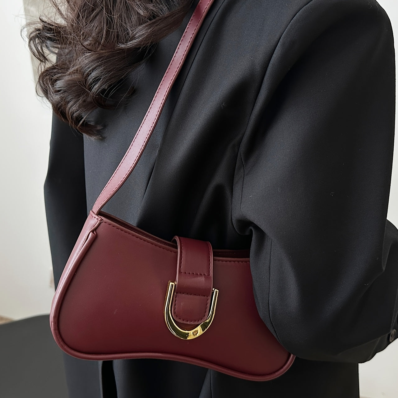 Retro Monochrome Minimalist Shoulder Bag French Style Underarm Bag