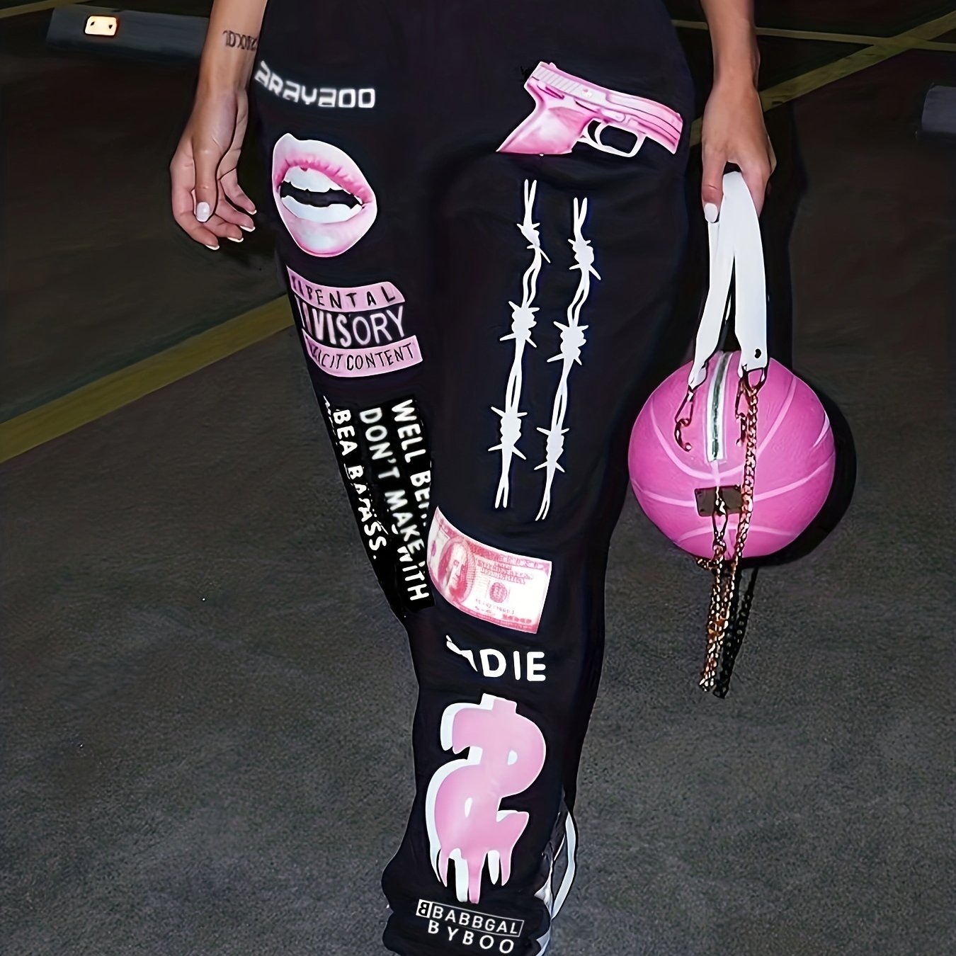 Pantalon Sport Femme Grande Taille - Jogging Imprimé Taille Élastique Oversize