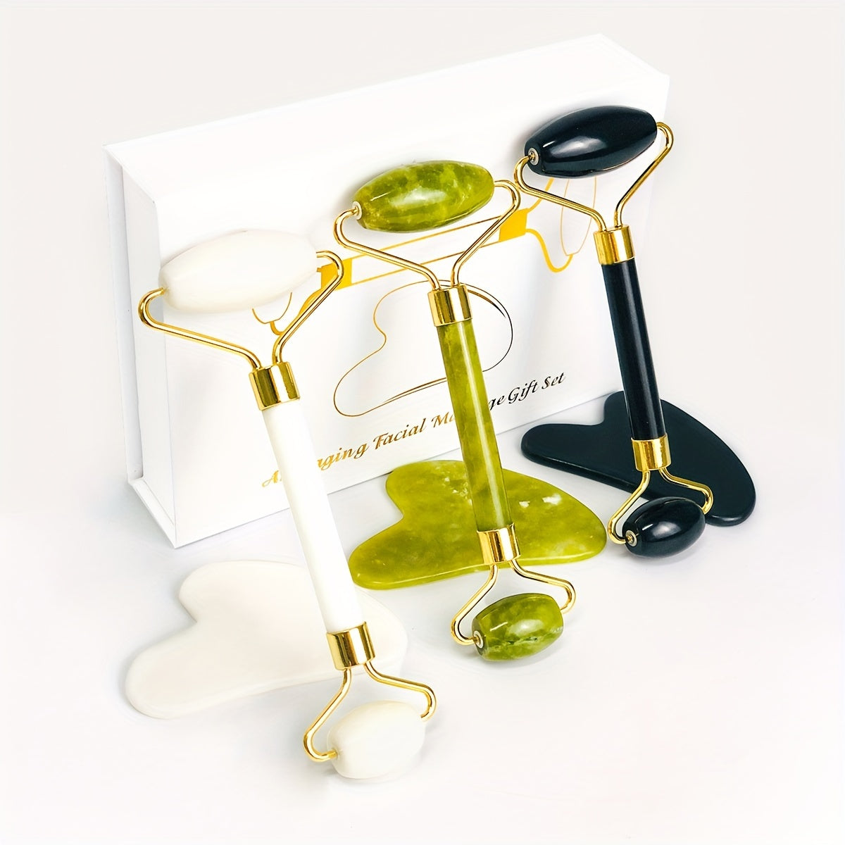 Rouleau Massage Visage Jade Rose - Roller Beauté Yeux Anti-Âge