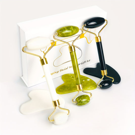 Rouleau Massage Visage Jade Rose - Roller Beauté Yeux Anti-Âge