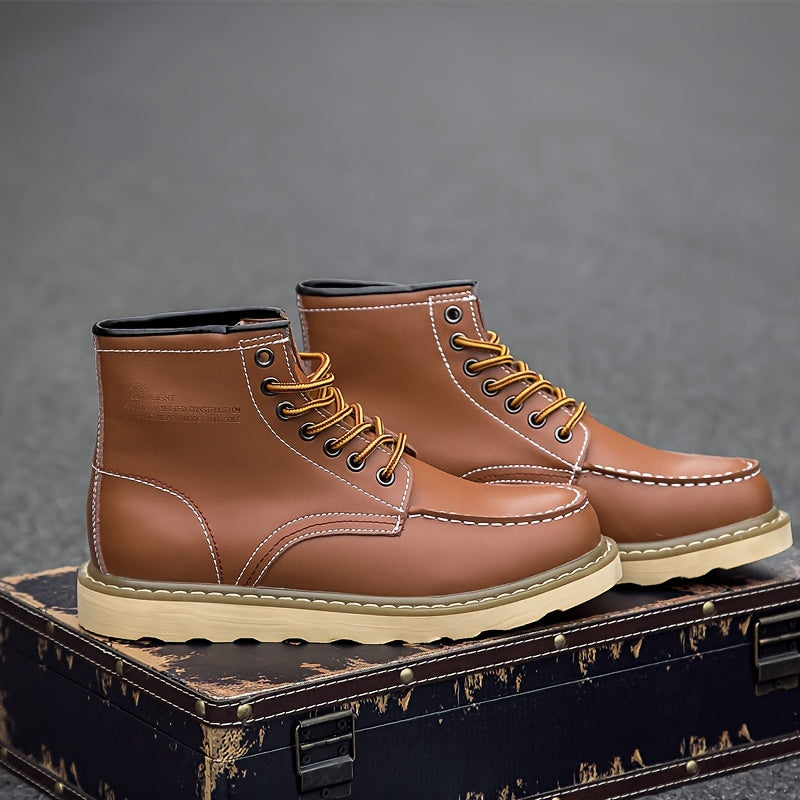 Bottes Homme Doublure Peluche - Lacets Bout Moc Toe Casual Marche Thermiques