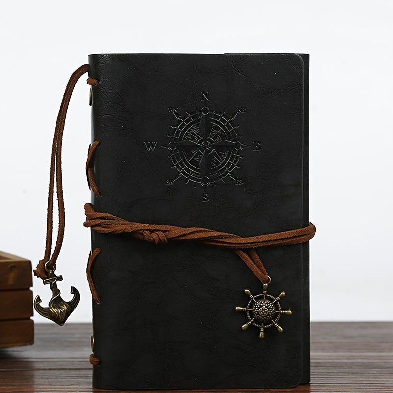 Journal Vintage Thème Pirate - Reliure Spirale Cuir Synthétique avec Boussole