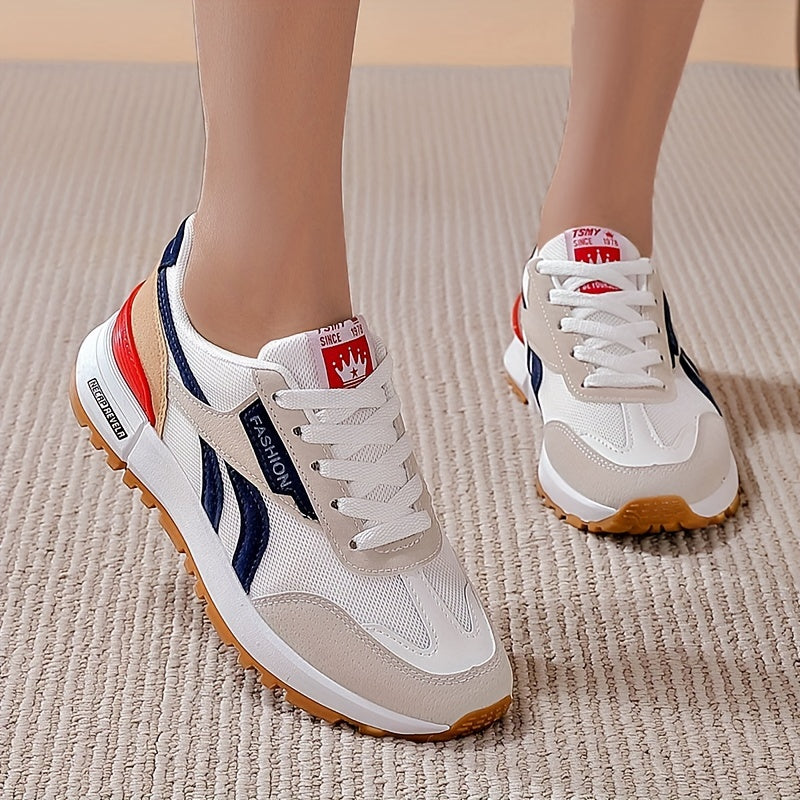 Baskets Colorblock Casual Femme - Plateforme Lacets Semelle Souple Respirantes Sportives