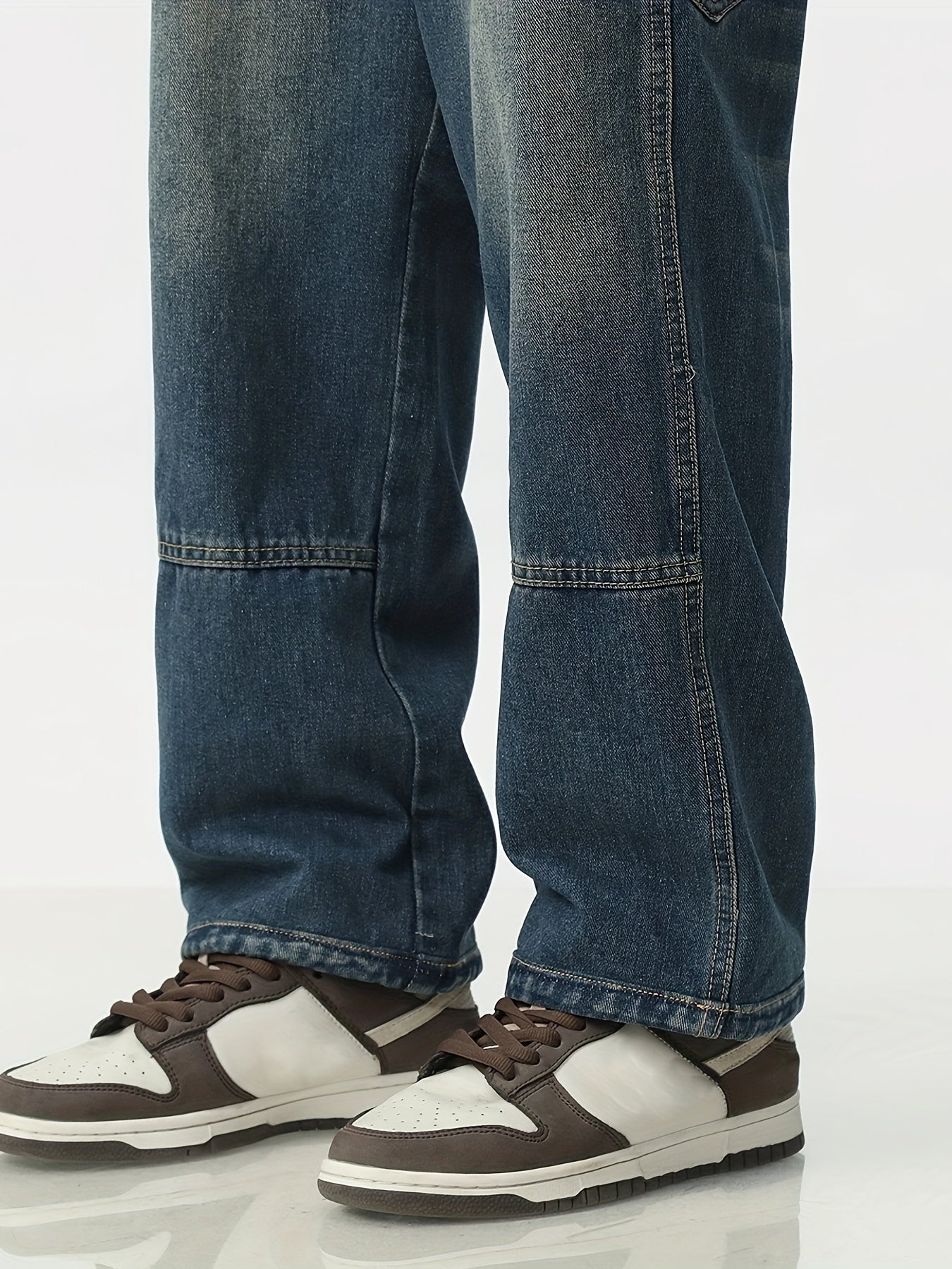 Jeans Workwear Rétro Homme - Large Multi-Poches Bleu Foncé Délavé