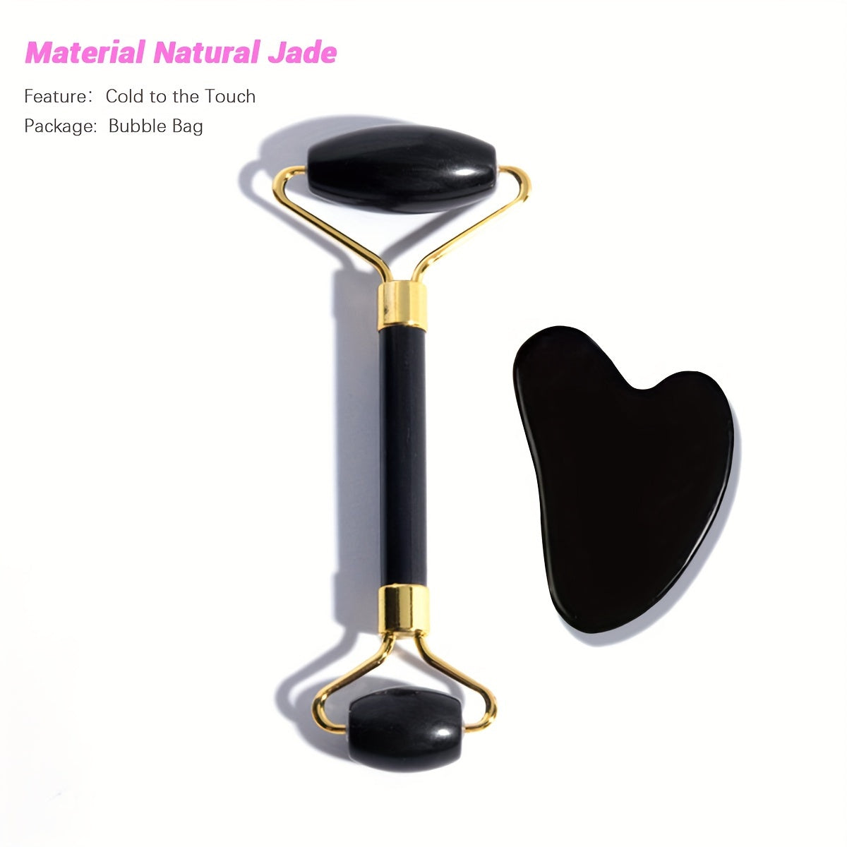 Rouleau Massage Visage Jade Rose - Roller Beauté Yeux Anti-Âge