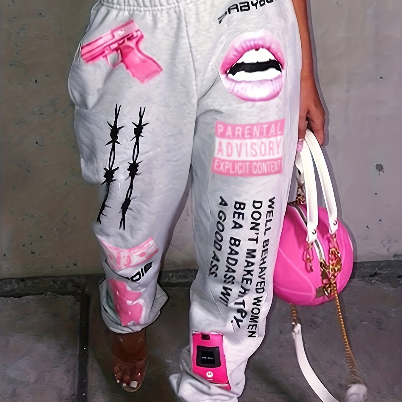 Pantalon Sport Femme Grande Taille - Jogging Imprimé Taille Élastique Oversize