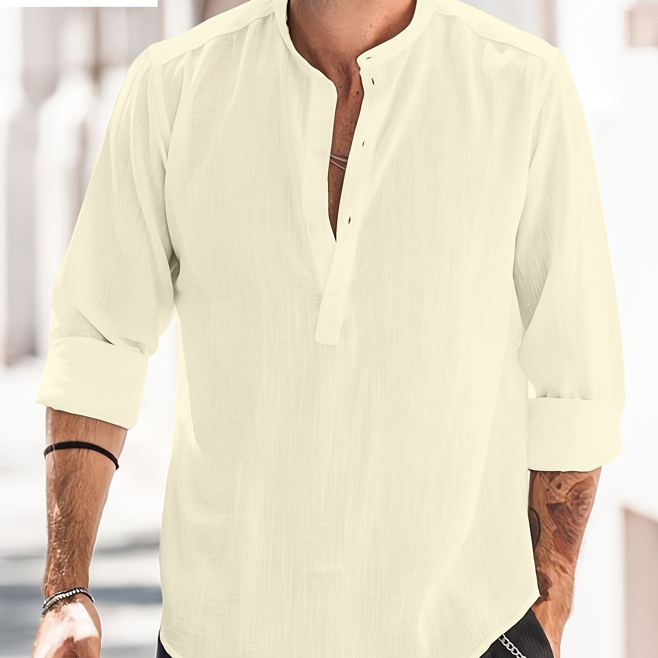 Chemise Henley Col Bateau Homme - Coton Design Classique Manches Longues Vintage