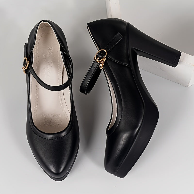 Escarpins Mary-Jane Élégants - Talons Hauts Antidérapants Bout Rond Femme