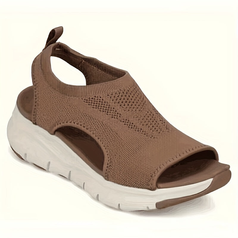 Sandales Tricotées Ajourées - Bout Ouvert Slip-On Compensées Légères Femme