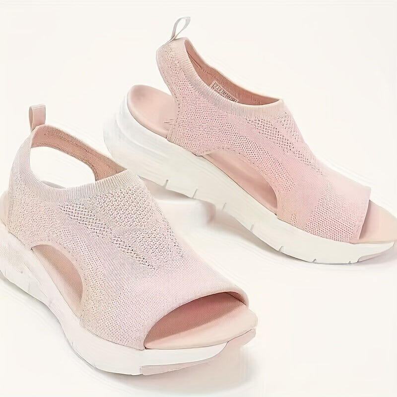 Sandales Tricotées Ajourées - Bout Ouvert Slip-On Compensées Légères Femme