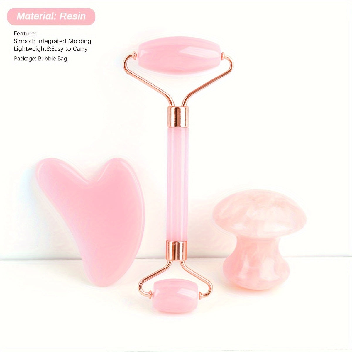 Rouleau Massage Visage Jade Rose - Roller Beauté Yeux Anti-Âge