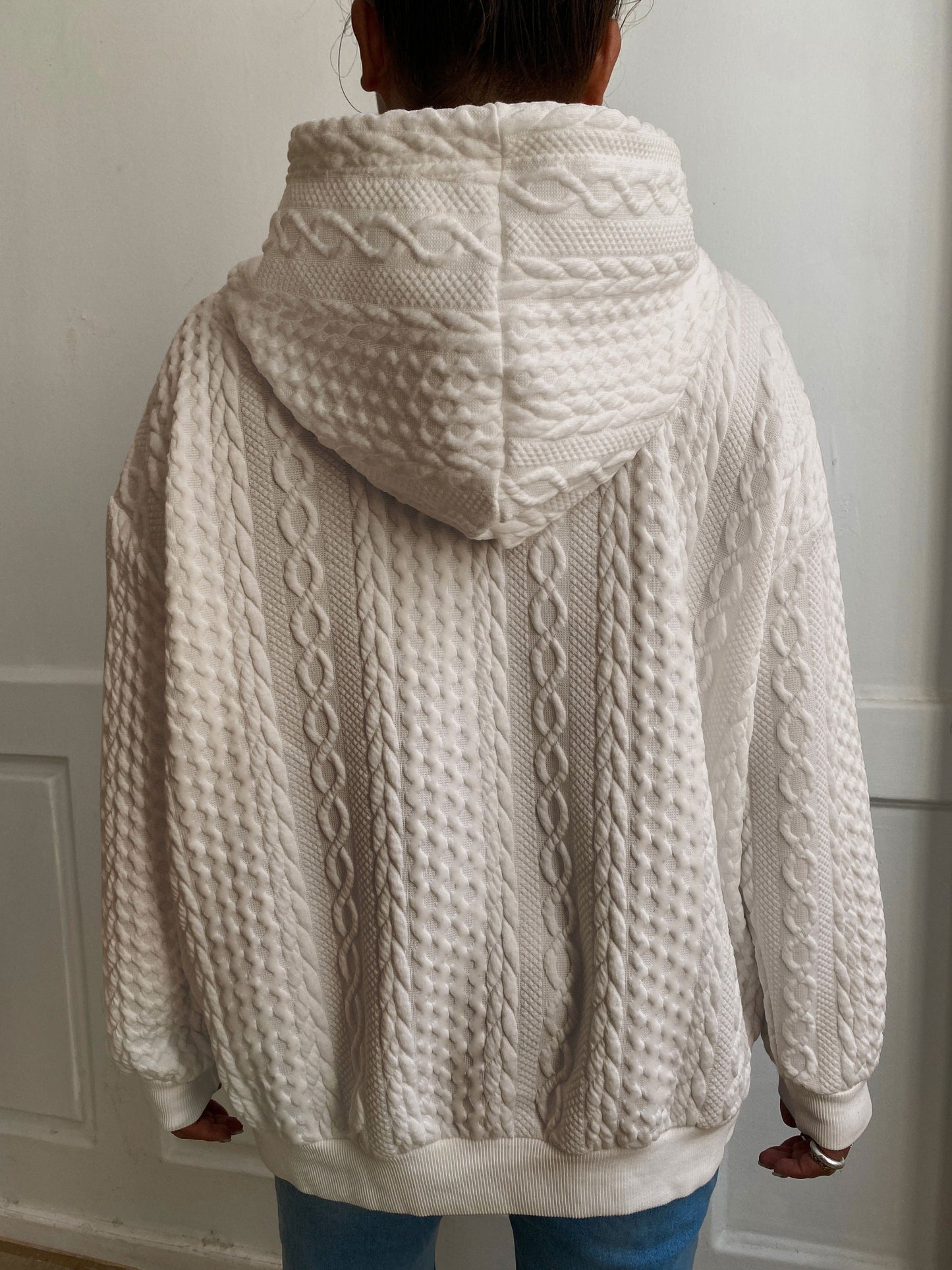 Sweat Capuche Grande Taille Femme - Côtelé Uni Manches Longues Cordon Casual