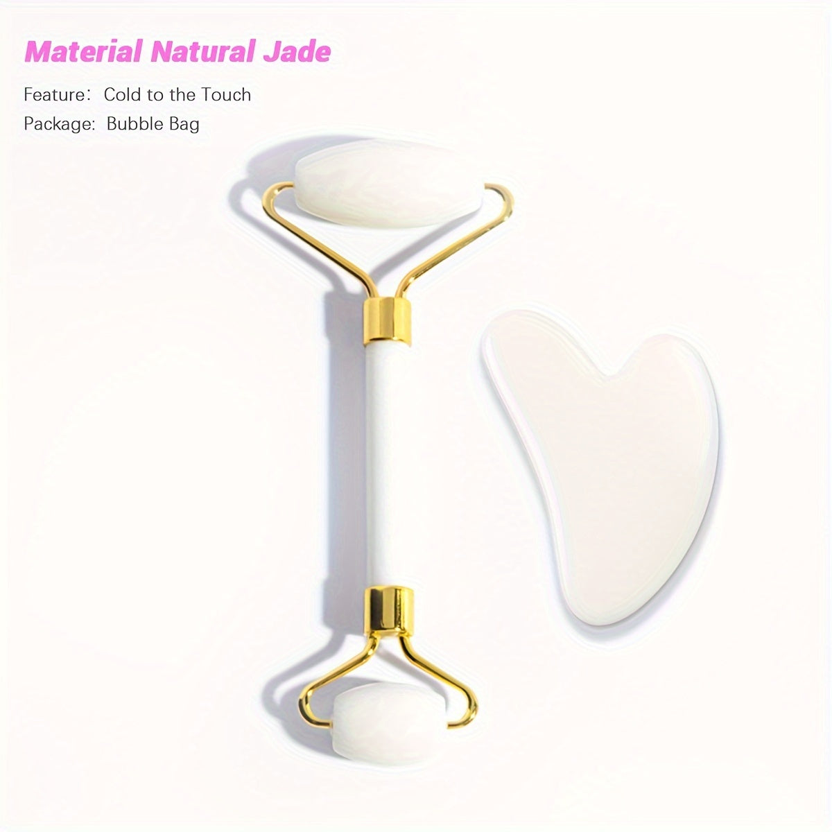 Rouleau Massage Visage Jade Rose - Roller Beauté Yeux Anti-Âge