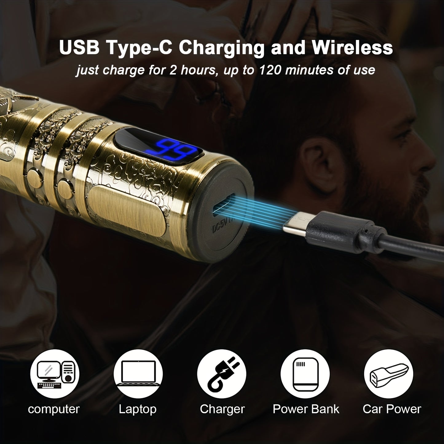 Tondeuse Cheveux Professionnelle LED - Rasoir Électrique Barbe USB-C Rechargeable