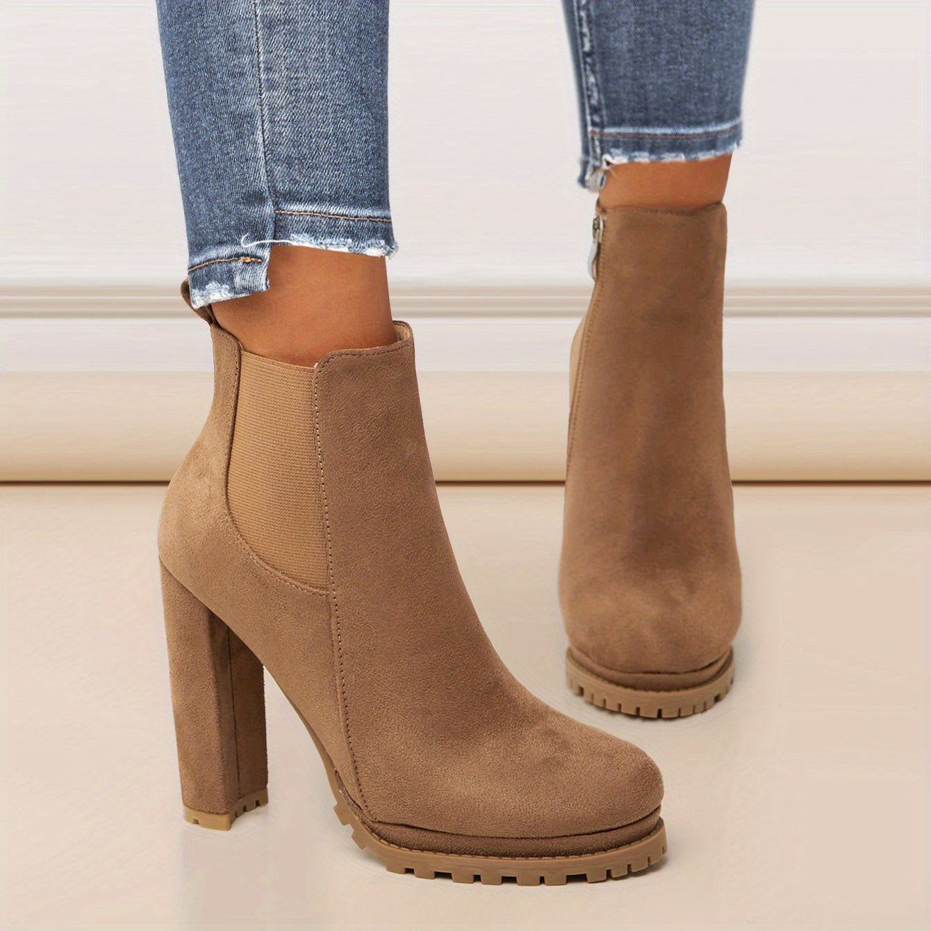 Bottines Bout Rond Fermeture Éclair - Talon Bloc Plateforme Hiver Femme