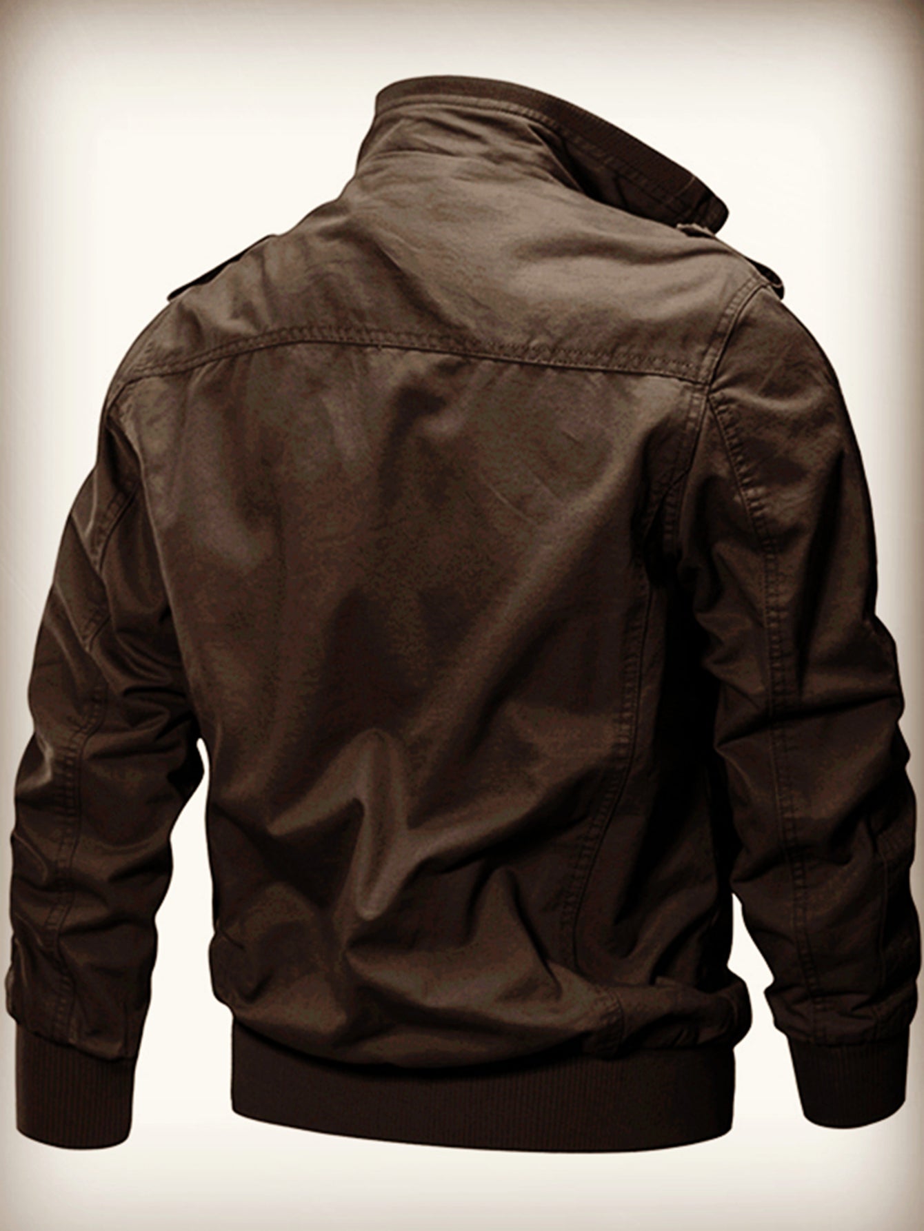 Veste Motard Homme Rétro Multi-Poches - Col Montant Vert Olive Cargo Automne/Hiver Lavable