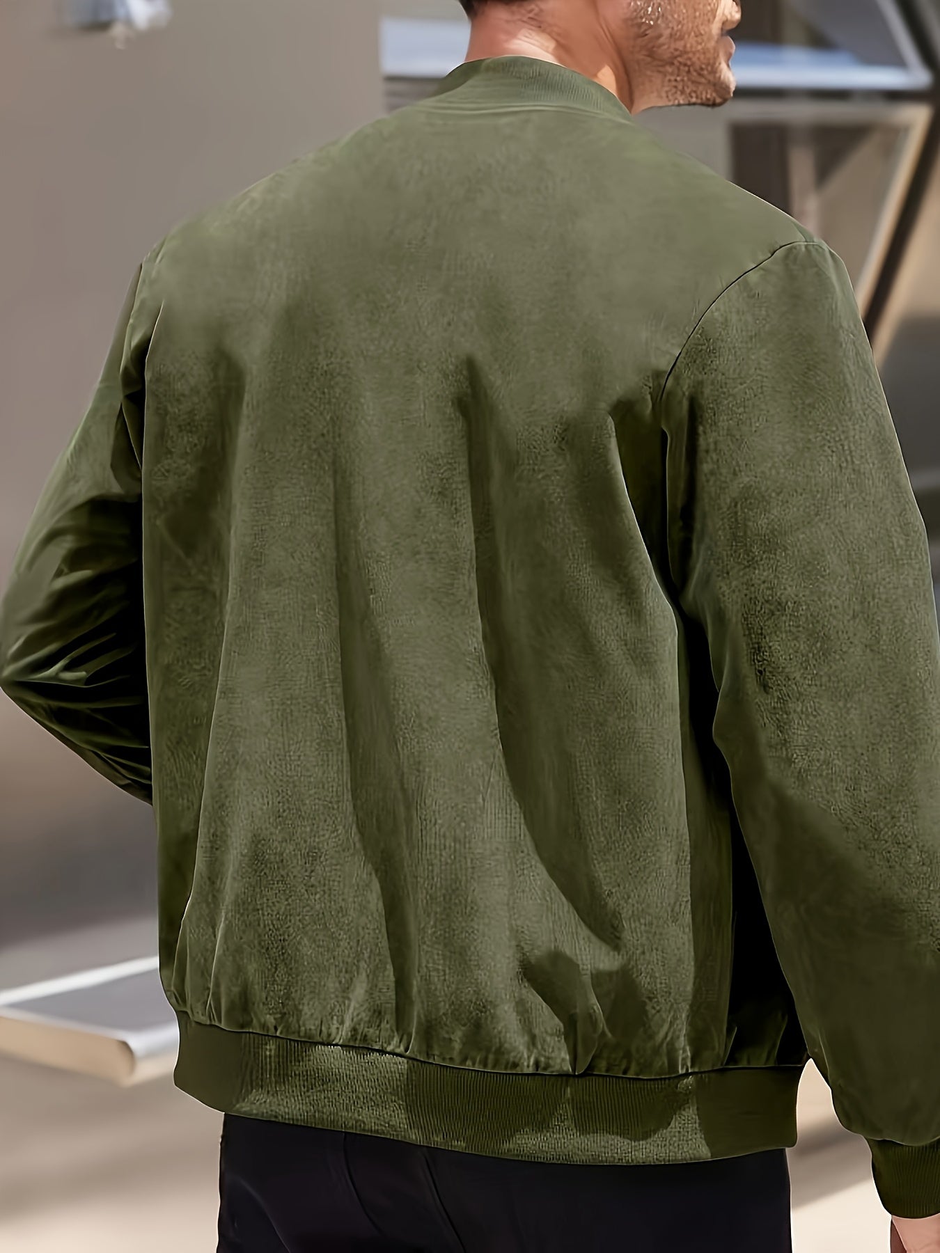 Men's Casual Retro-Inspired Lightweight Zip-Up Jacket - Solid Color, Machine Washable with Baseball Collar