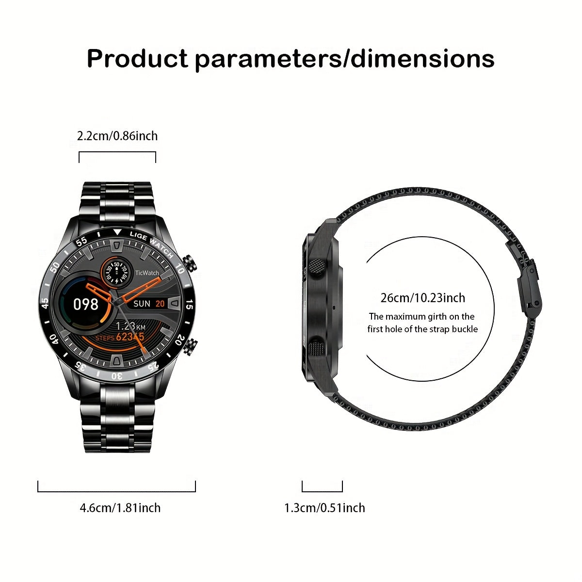 Montre Connectée Homme LIGE 2023 - Écran Tactile Bracelet Acier Appels Sport Fitness