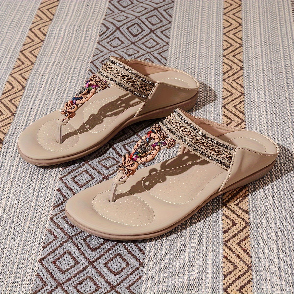 Chaussons Plats Femme Perles et Strass - Style Européen Rétro Confort