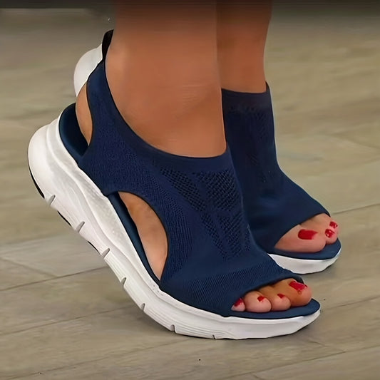 Sandales Tricotées Ajourées - Bout Ouvert Slip-On Compensées Légères Femme
