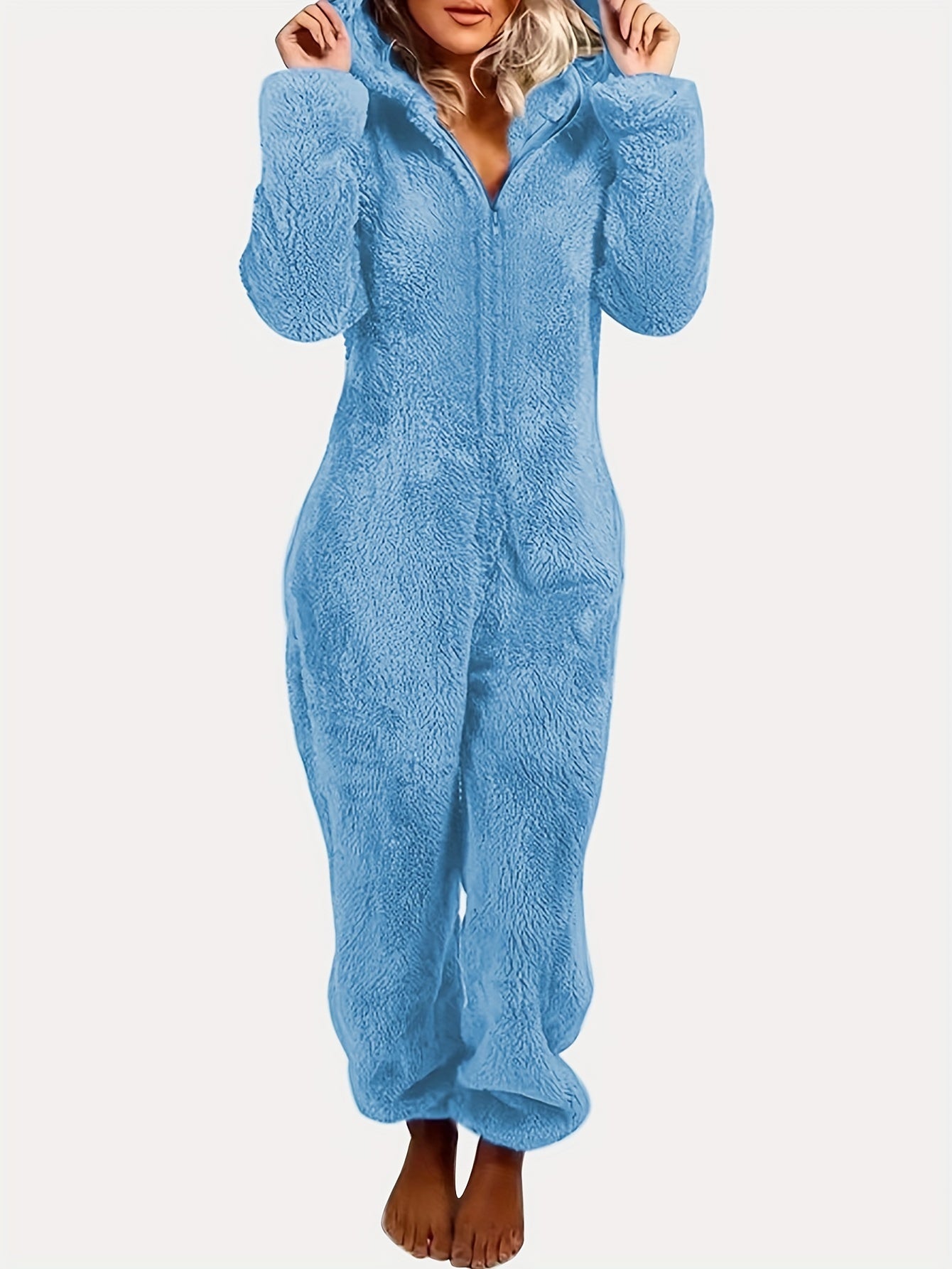 Combinaison Pyjama Peluche Capuche Femme - Fermeture Éclair Manches Longues Festival