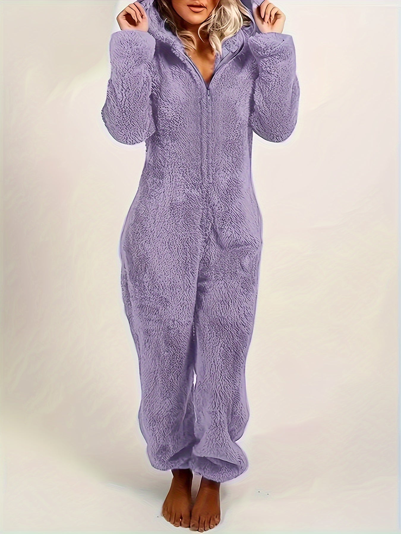 Combinaison Pyjama Peluche Capuche Femme - Fermeture Éclair Manches Longues Festival