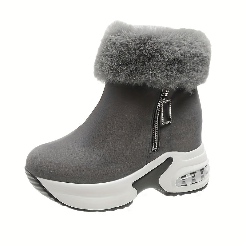 Bottines Compensées Plateforme Femme - Fermeture Éclair Doublure Peluche Chaudes Hiver