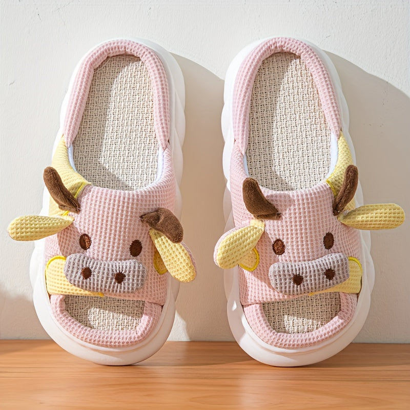 Chaussons Maison Vache Cartoon - Plateforme Semelle Souple Antidérapante Peluche Chaude Femme