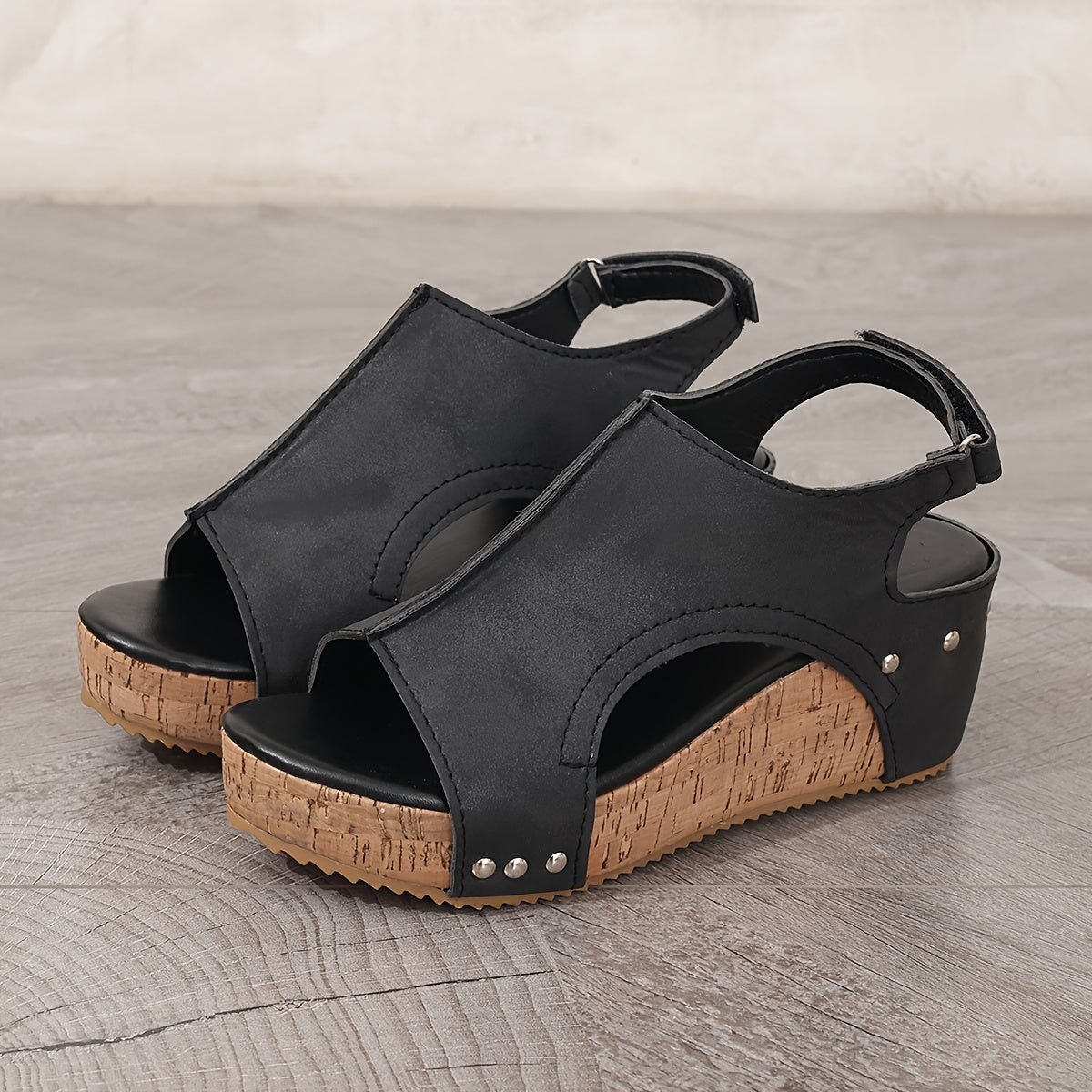 Women's Retro Wedge Sandals, Peep Toe Buckle Strap Slingback Platform Shoes, Casual Summer Outside Sandals