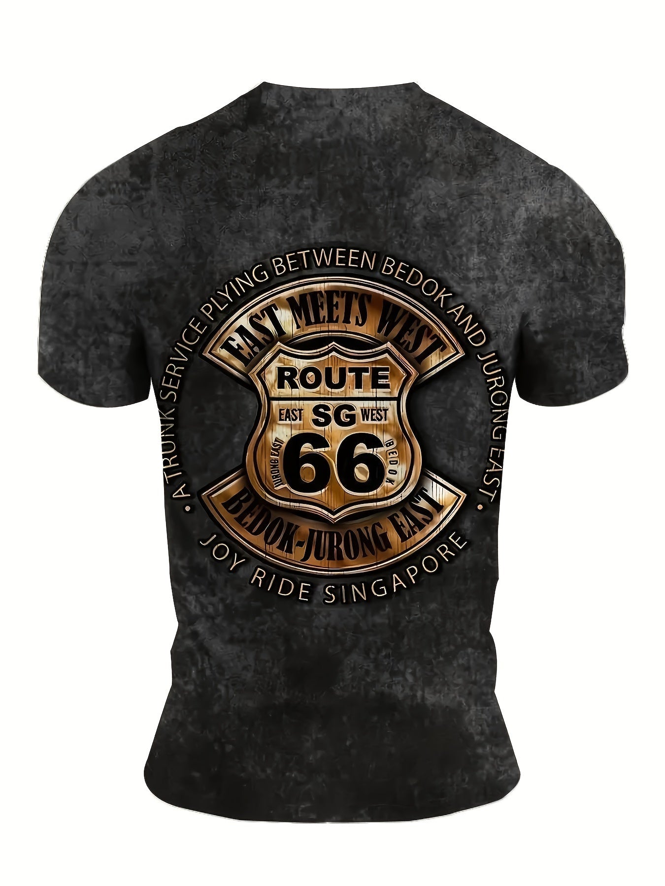 Men's Retro Route 66 Print T-Shirt, Casual Short-Sleeve, Summer Streetwear, Polyester, Round Neck, Regular Fit, Unisex, Digital Print, Outdoor Fashion