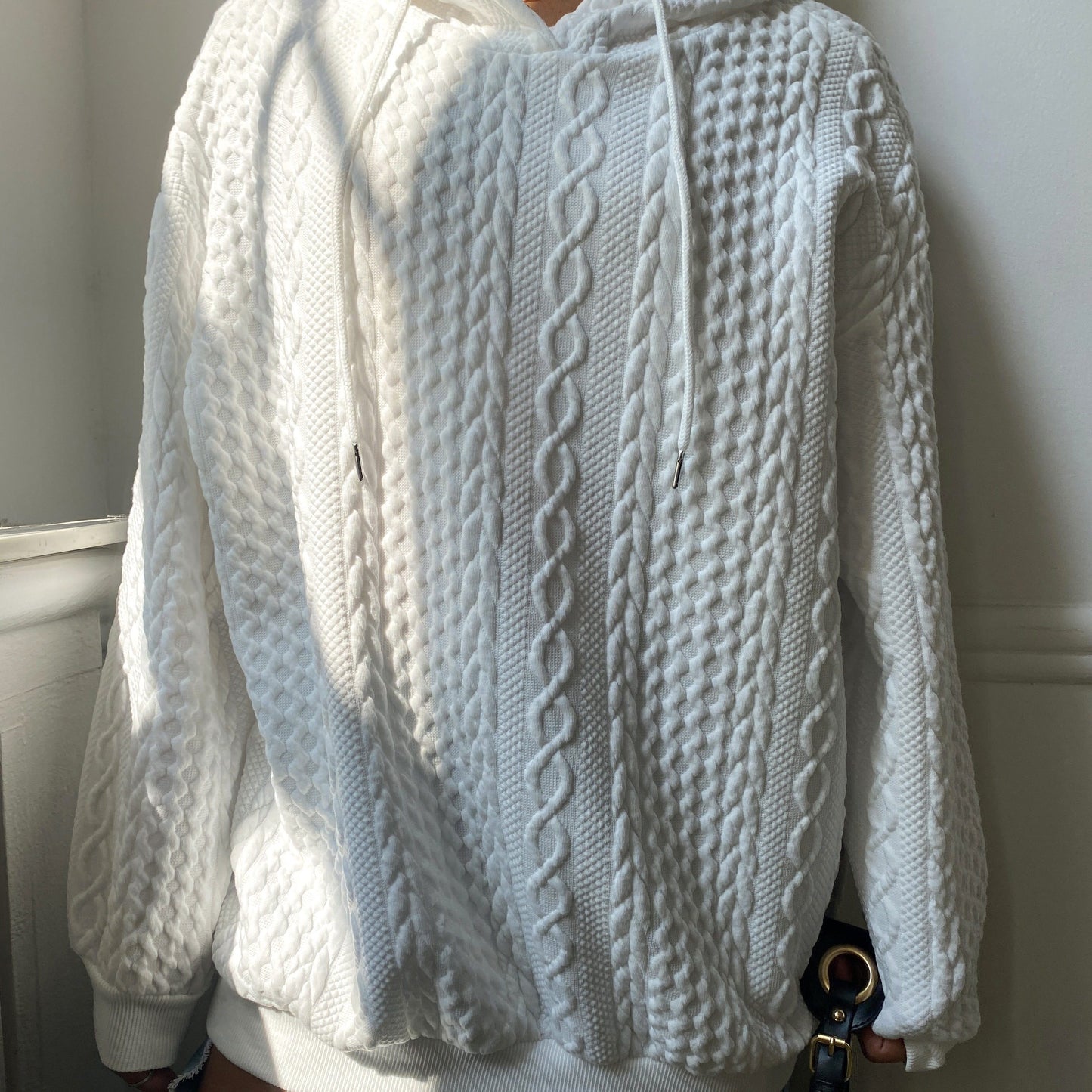 Sweat Capuche Grande Taille Femme - Côtelé Uni Manches Longues Cordon Casual